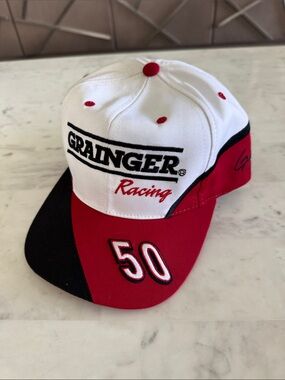 Grainger Racing Red White Black Cap - '50' Patch Vintage Hat NASCAR
